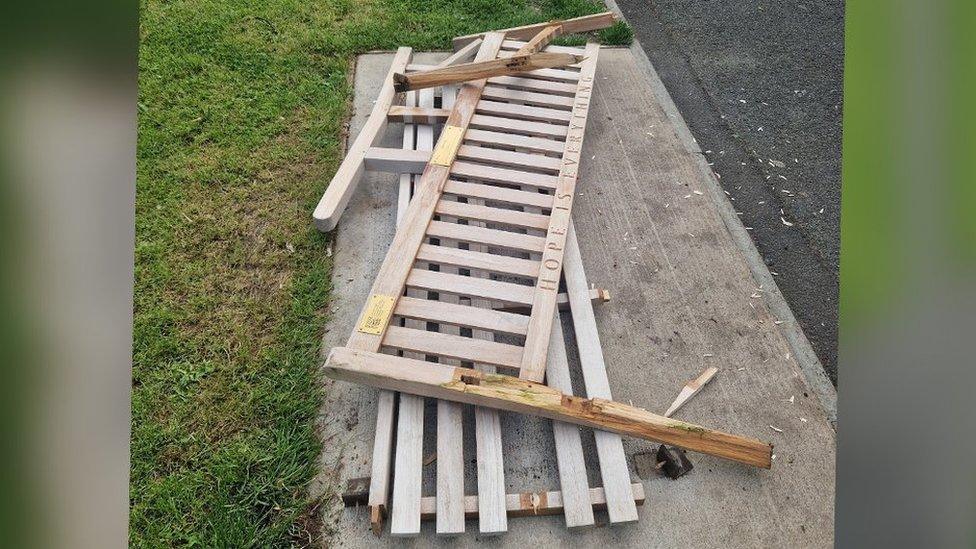 Vandalised After Life bench