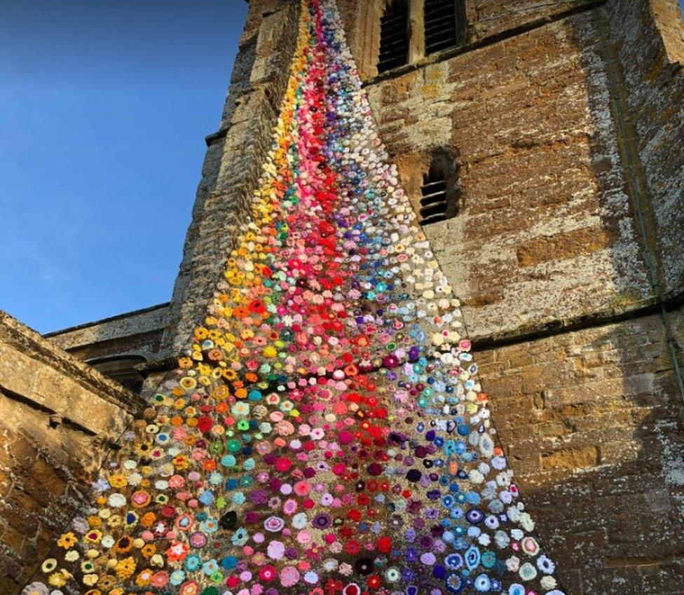 Middleton Cheney church flower cascade