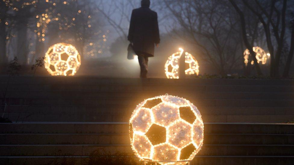 Football decorations outside Fifa HQ