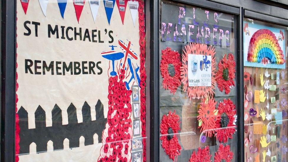 Around Bedworth tributes to The Fallen hang in windows