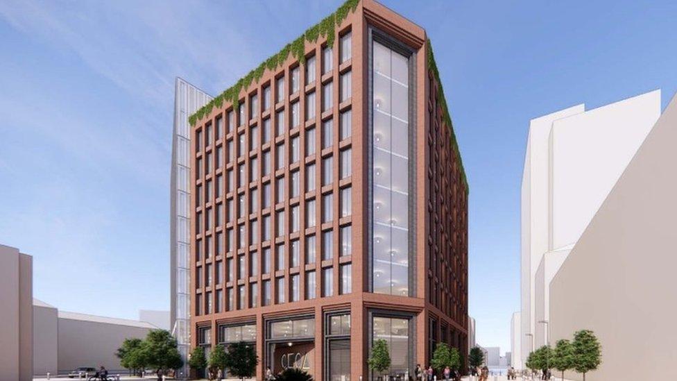 A CGI of the planned 11-storey office building