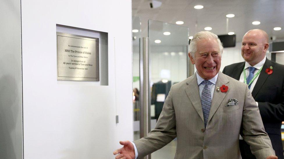 Prince Charles reveals plaque marking the Tyne and Wear Metro's 40th anniversary