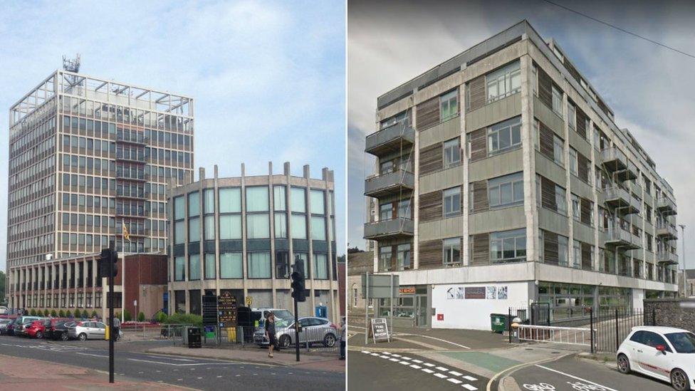 Carlisle civic centre and Sand Aire House in Kendal