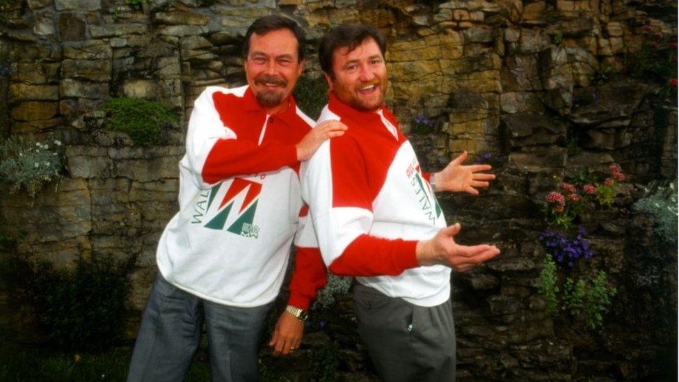 BBC Radio Wales presenters Frank Hennessy and Ray Gravell photographed for BBC Radio Wales on the Road