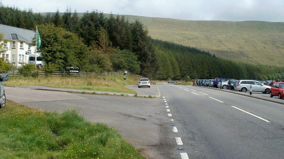 Viewed along the A470. The Storey Arms Centre buildings Link are on the left.