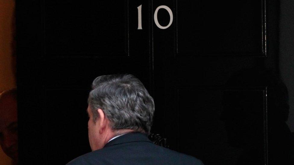 Gordon Brown re-enters Number 10 after announcing his resignation in 2010