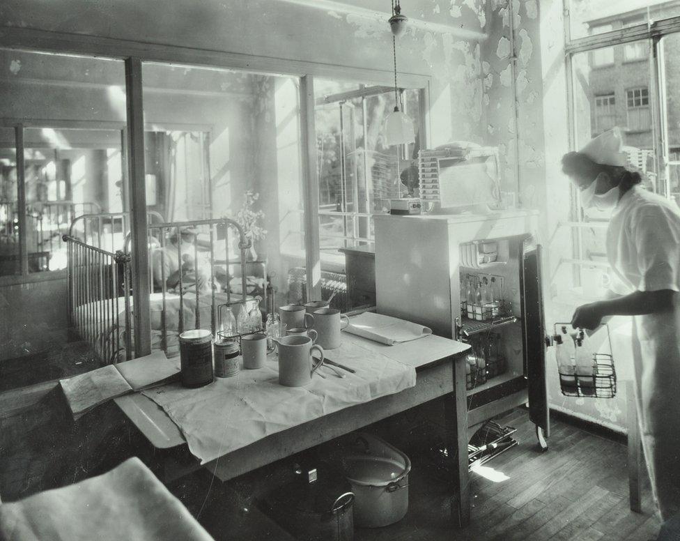 A baby isolation ward at Hither Green hospital, in 1947