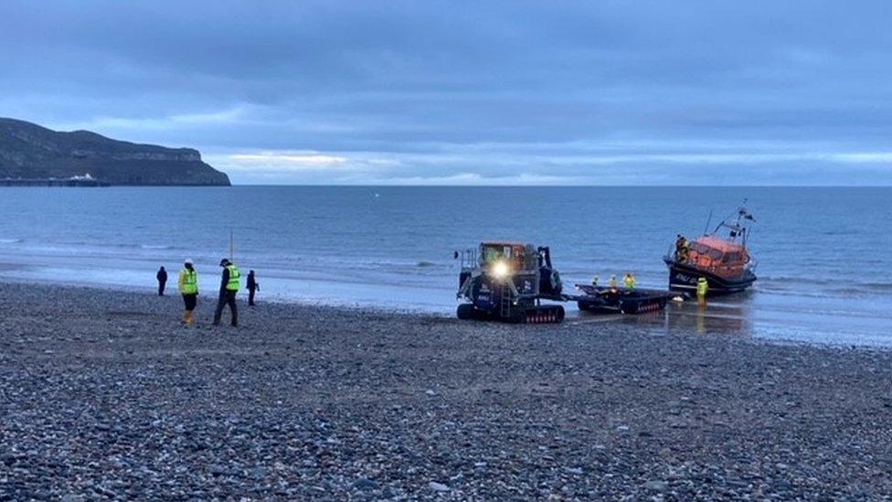 RNLI bring in their Shannon class All Weather Lifeboat at Llandudno today