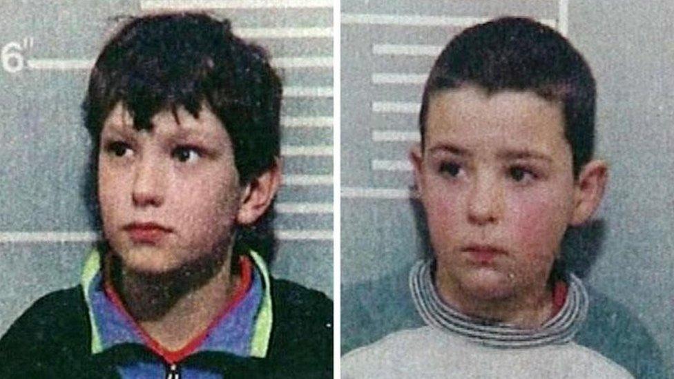 Jon Venables (left) and Robert Thompson (both aged ten at time of these photos), pose for their arrest mugshot on February 20th 1993