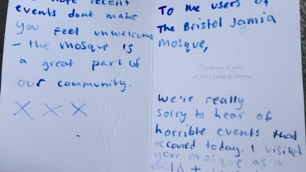 Sympathy card left on the mosque steps