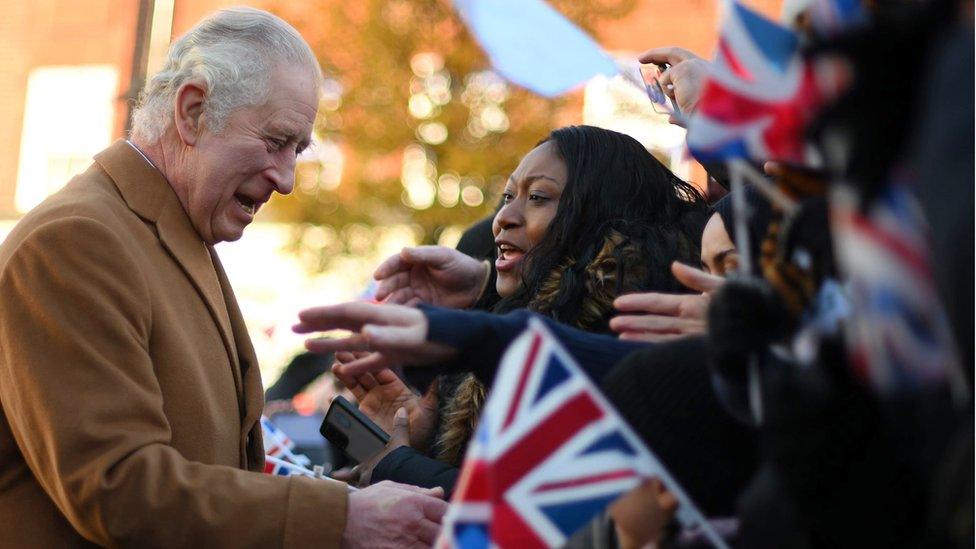 King Charles greets crowds outside Luton Town Hall