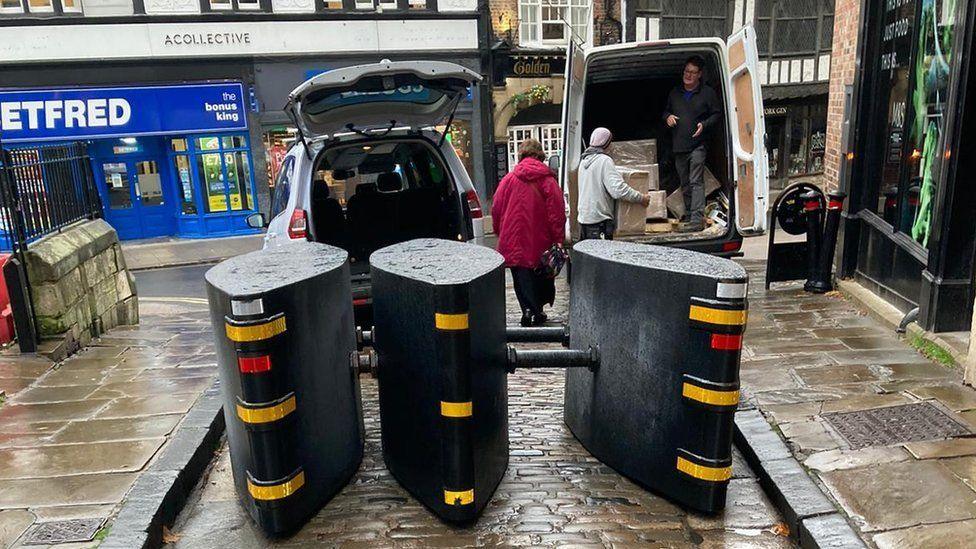 Barriers on a street in York