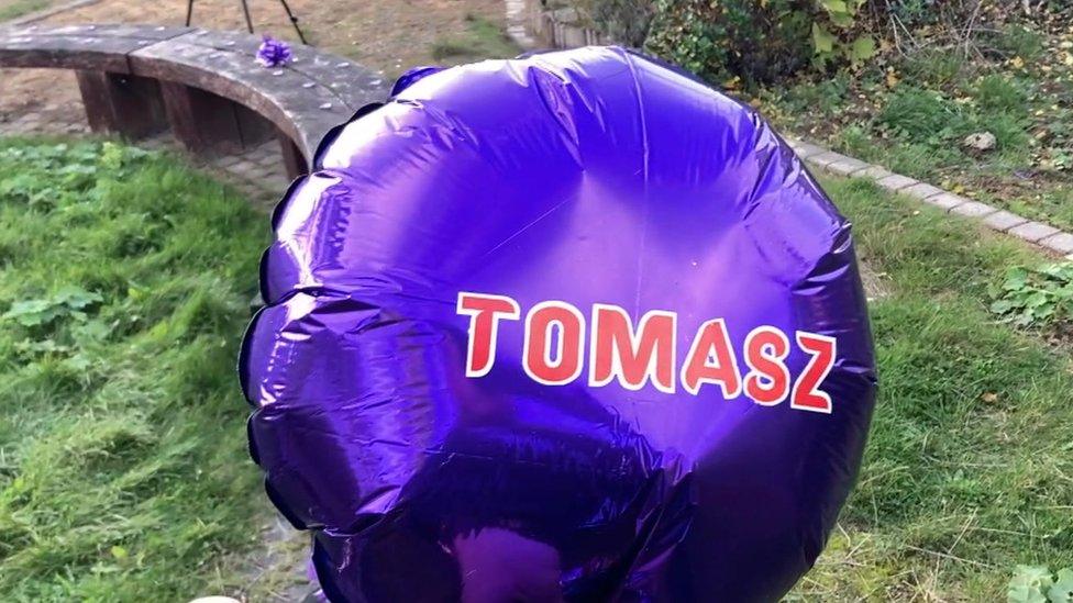 Balloon with Tomasz's name