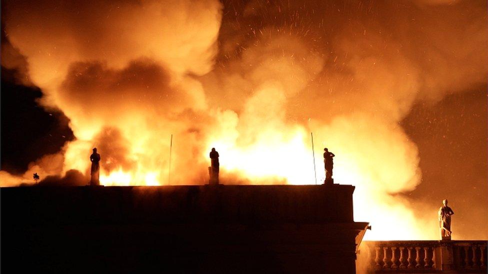 A fire burns at the National Museum of Brazil in Rio de Janeiro on 2 September 2018