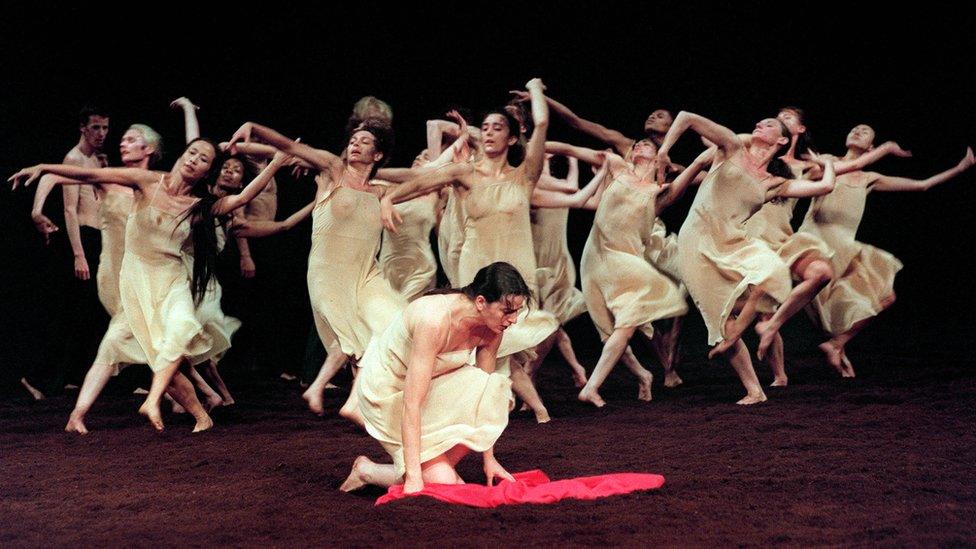 Dancers from German choreographer Pina Bausch's company performing The Rite of Spring in 1995 in France