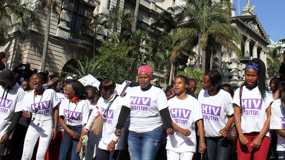 Hundreds of Aids activists march through the streets of Durban during the 21st International Aids Conference on July 18, 2016.