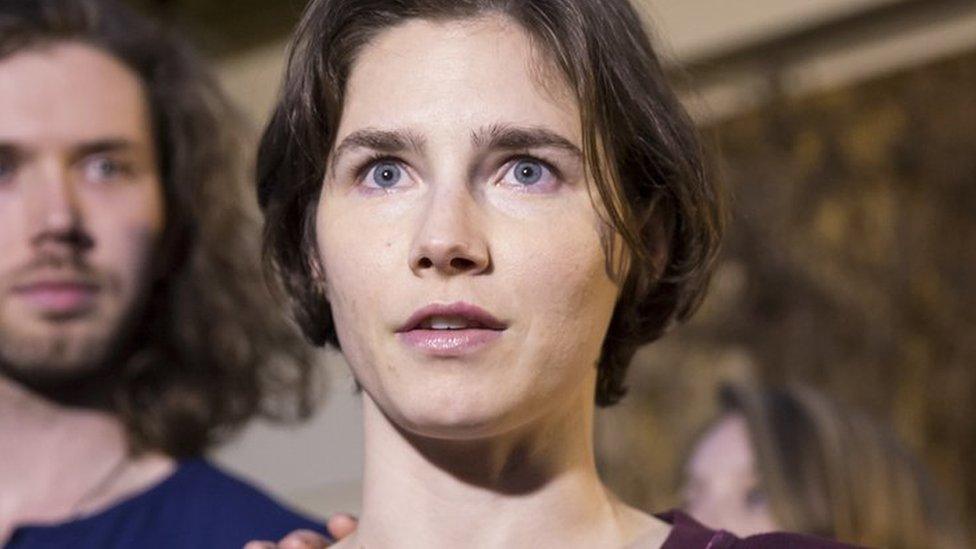 Amanda Knox speaks to the media during a brief press conference in front of her parents' home March 27, 2015 in Seattle, Washington