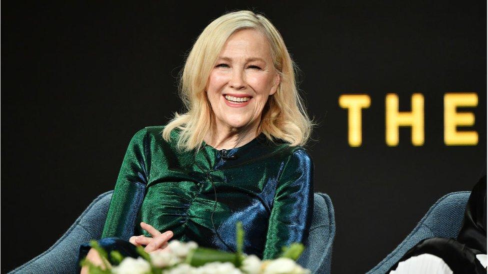 Catherine O'Hara of "Schitt's Creek" speaks during the Pop TV segment of the 2020 Winter TCA Press Tour