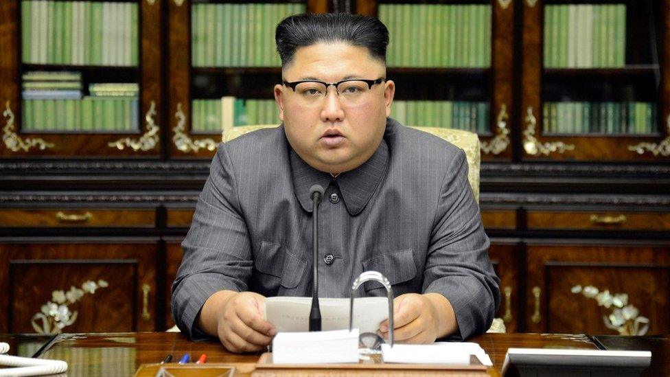 North Korea's leader Kim Jong Un makes a statement regarding U.S. President Donald Trump's speech at the U.N. general assembly, in this undated photo released by North Korea's Korean Central News Agency (KCNA) in Pyongyang 22 September 2017.