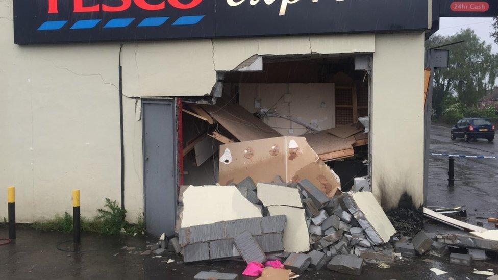 Tesco Express building showing blown up cash machine