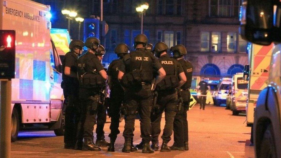 Armed Police officers at Manchester Arena