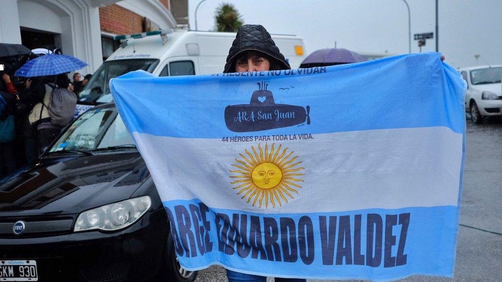 A relative of a crew member of the ARA San Juan submarine as she arrives at a Navy hotel in Mar del Plata, Buenos Aires province, Argentina, on November 17, 2018