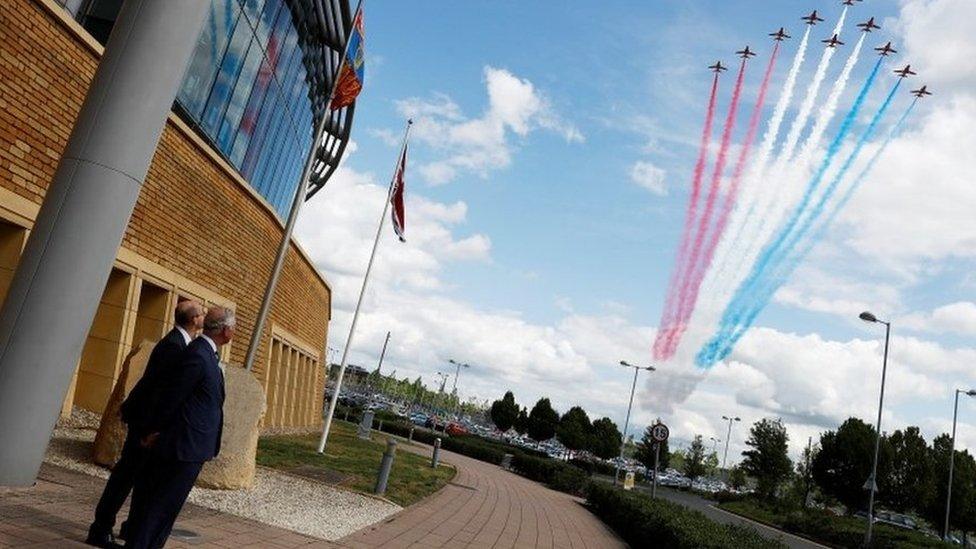 Prince Charles watches Red Arrows display at GCHQ