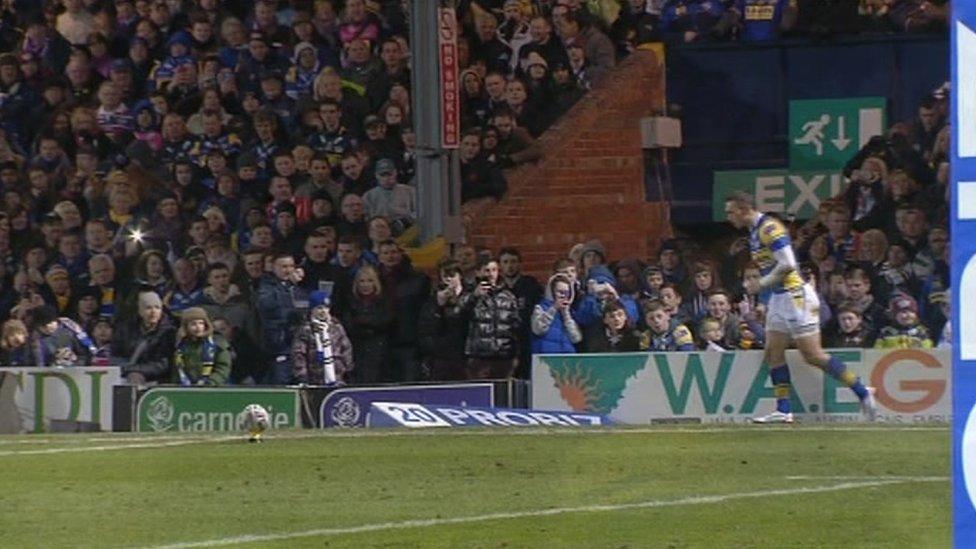 A view of Leeds Rhinos fans in South Stand