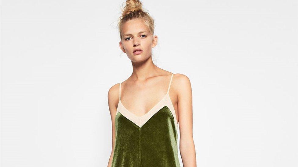 slim fit dress slacks Zara Long Sleeve Green Velvet Dress main image 1