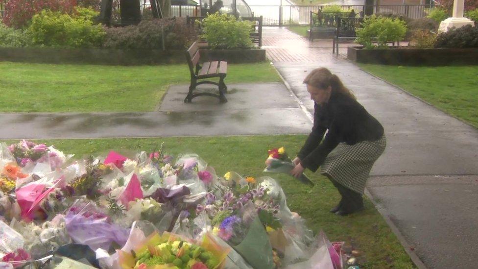 Natalie Elphicke lays flowers in Aylesham