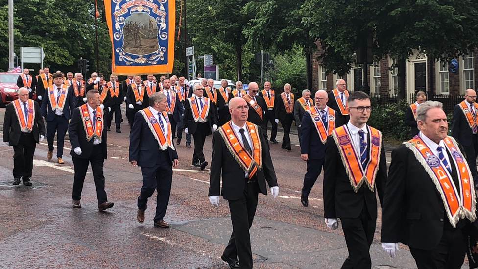 Orange lodge parading in Belfast