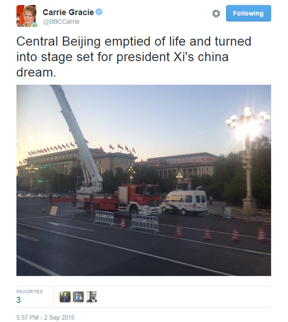 Central Beijing emptied of life and turned into stage set for president Xi's china dream.