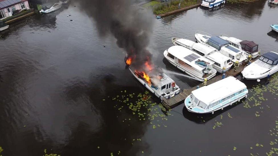 The fire on a boat at Hoveton, Norfolk