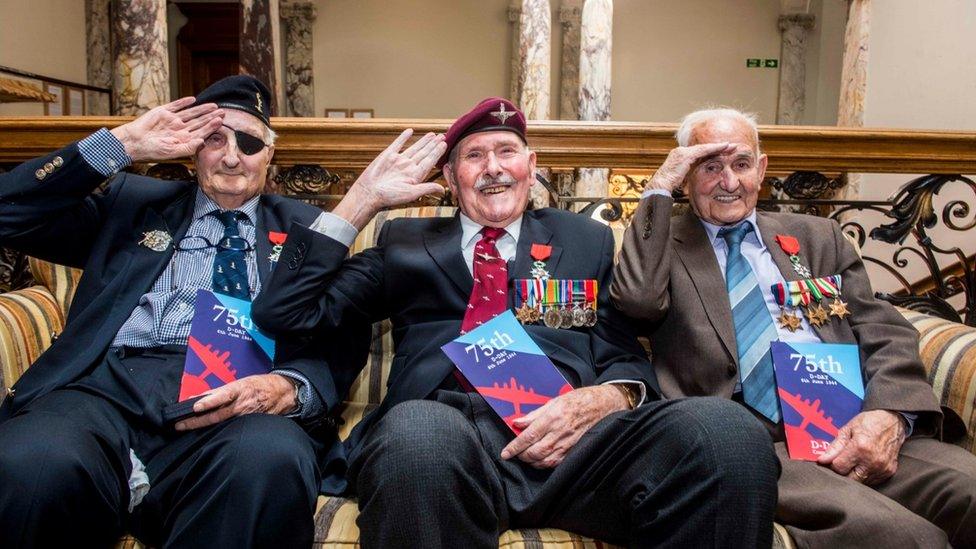 Three of the four recipients of the Knight of the Légion d’Honneur Cross: (left to right) Leonard Humphry; Eric Tandy; and David Livingston.