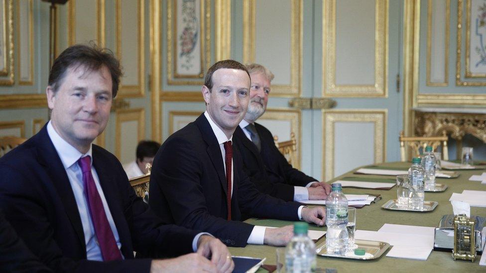 Facebook's Clegg, Zuckerberg and Lord Richard Allan, president of public policy EMEA - and Clegg's predecessor as Liberal Democrat MP for Sheffield Hallam