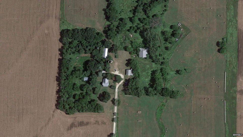 An aerial view of the farm as shown by Google Earth