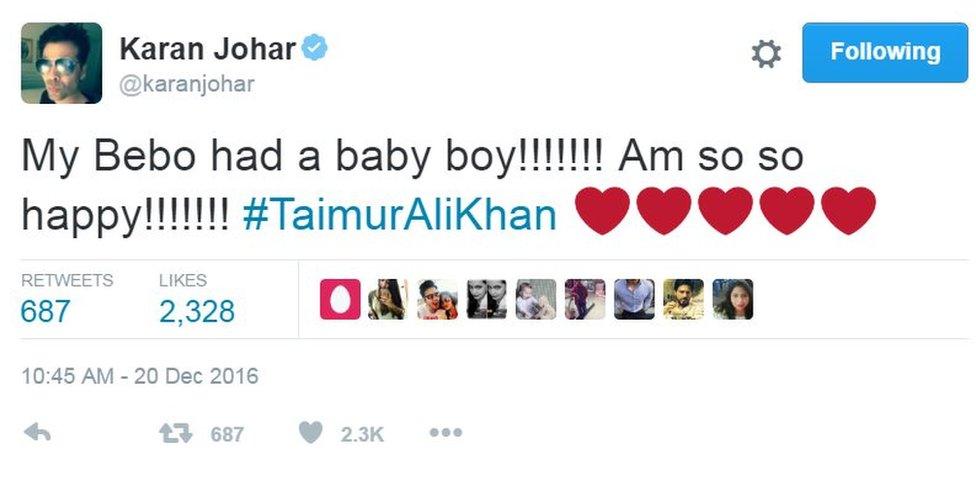 My Bebo had a baby boy!!!!!!! Am so so happy!!!!!!! #TaimurAliKhan ❤️❤️❤️❤️❤️