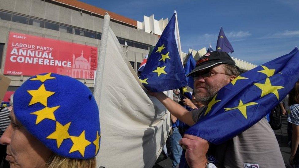 Pro-EU supporters outside Labour conference