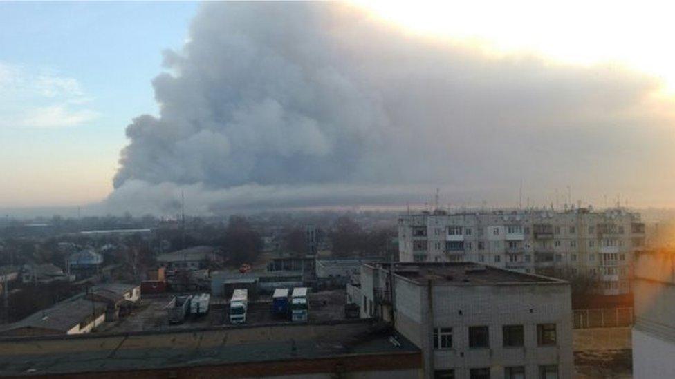 Smoke from munitions dump in Balakliya