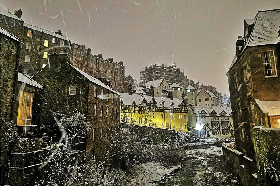 Dean Village in snow