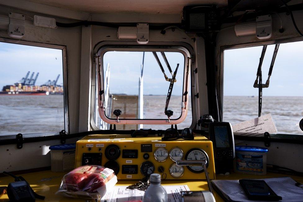 The view from inside the cabin of the Harwich Foot Ferry