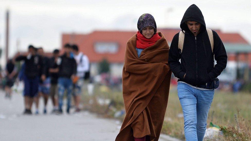 Migrants cross the border from Hungary to Austria (05 September 2015)