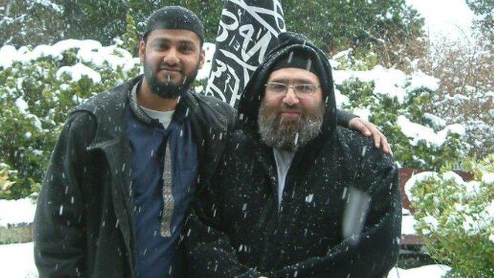 MI5 target Rajib Khan with his spiritual mentor Omar Bakri Mohammad, who is now in jail in Lebanon