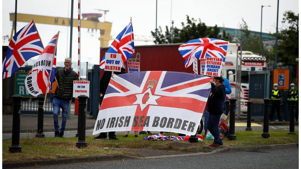 Unionists protesting at protocol