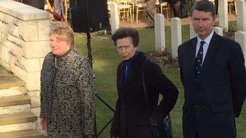 Princess Anne (centre) and her husband Vice Admiral Sir Timothy Lawrence (right)