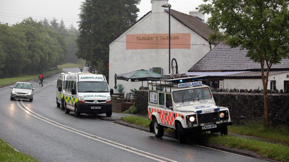 Ambulances at the scene of the rescue effort