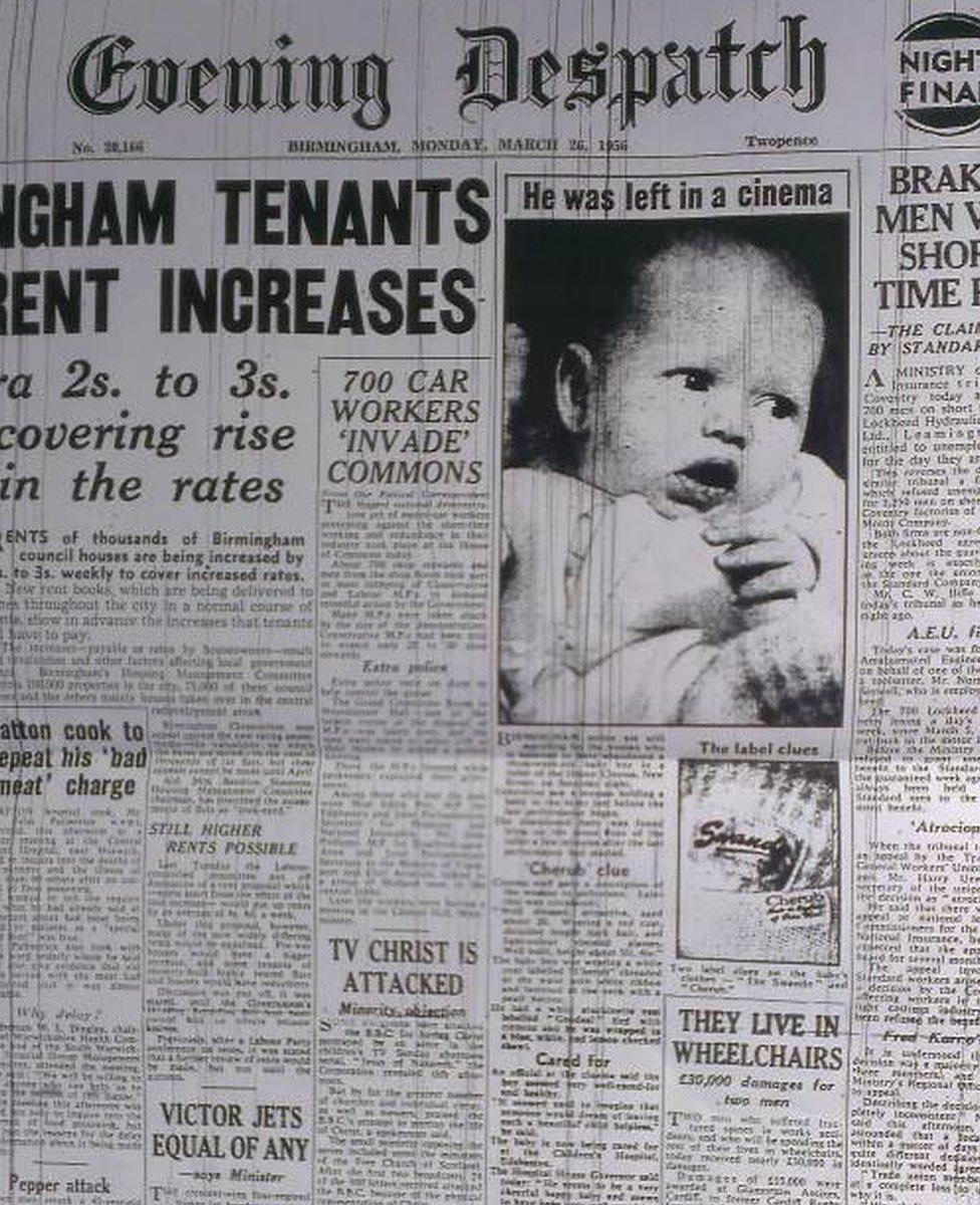 The Birmingham Evening Despatch carried the story of Robert being found on its front page in 1956