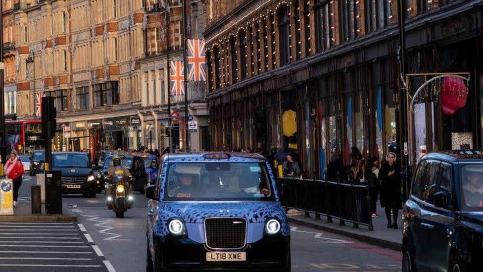 Brompton Road outside Harrods department store in Knightsbridge