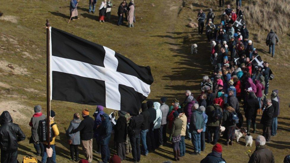 Crowds gather to watch the annual processional play to celebrate St Piran