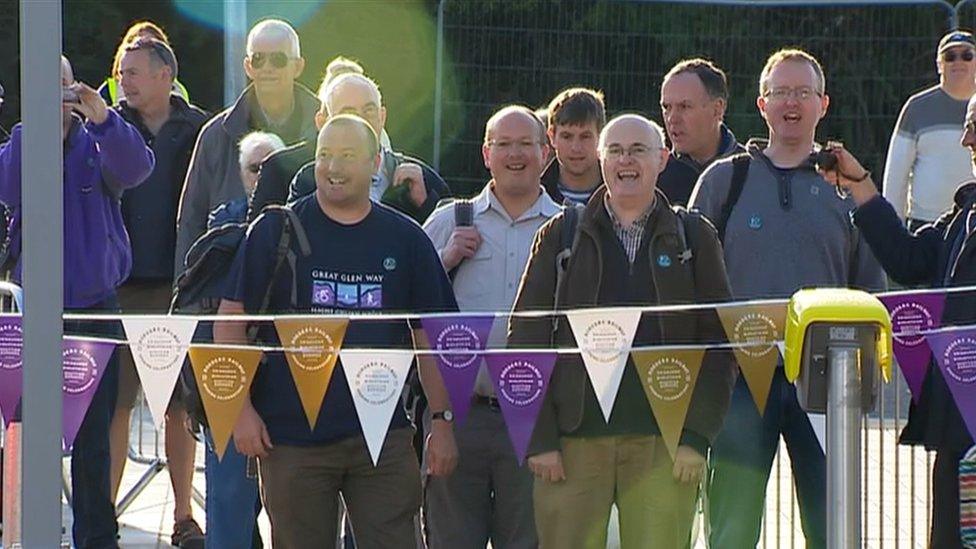 Passengers waiting to board first service on new Borders Railway